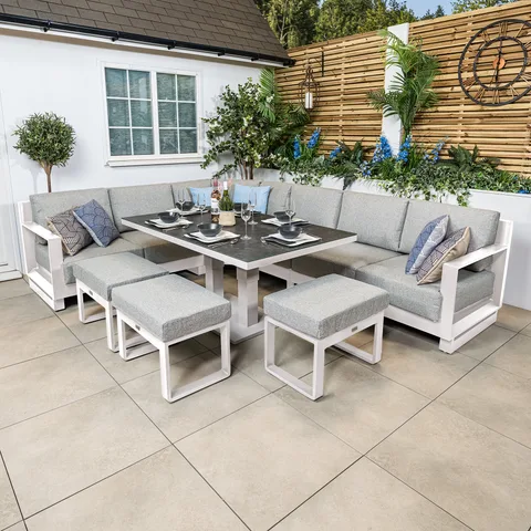 Bracken Outdoors Bracken Outdoors Panama Warm Grey Aluminium Rectangular Corner Sofa Set with Height Adjustable Table