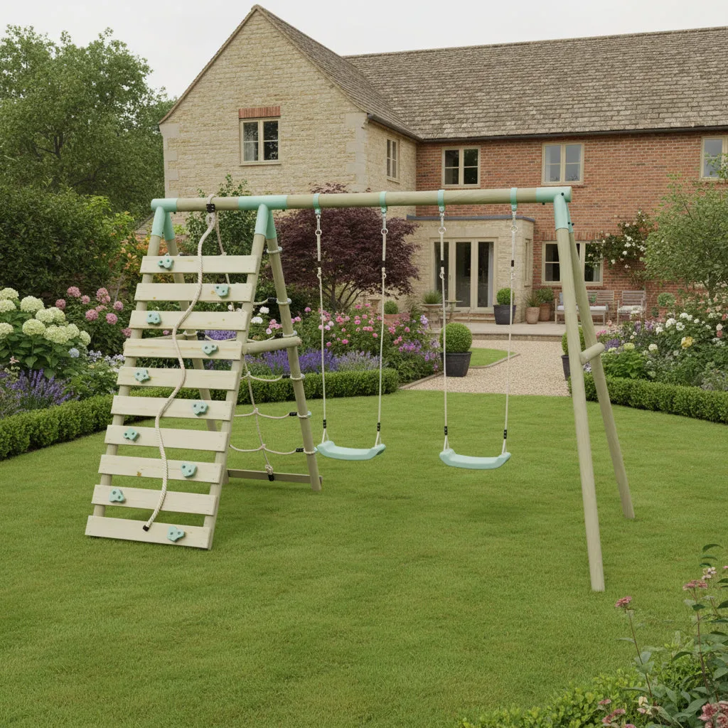 Mercia Garden Products Double Swing with Climbing Wall — view 2 of 9