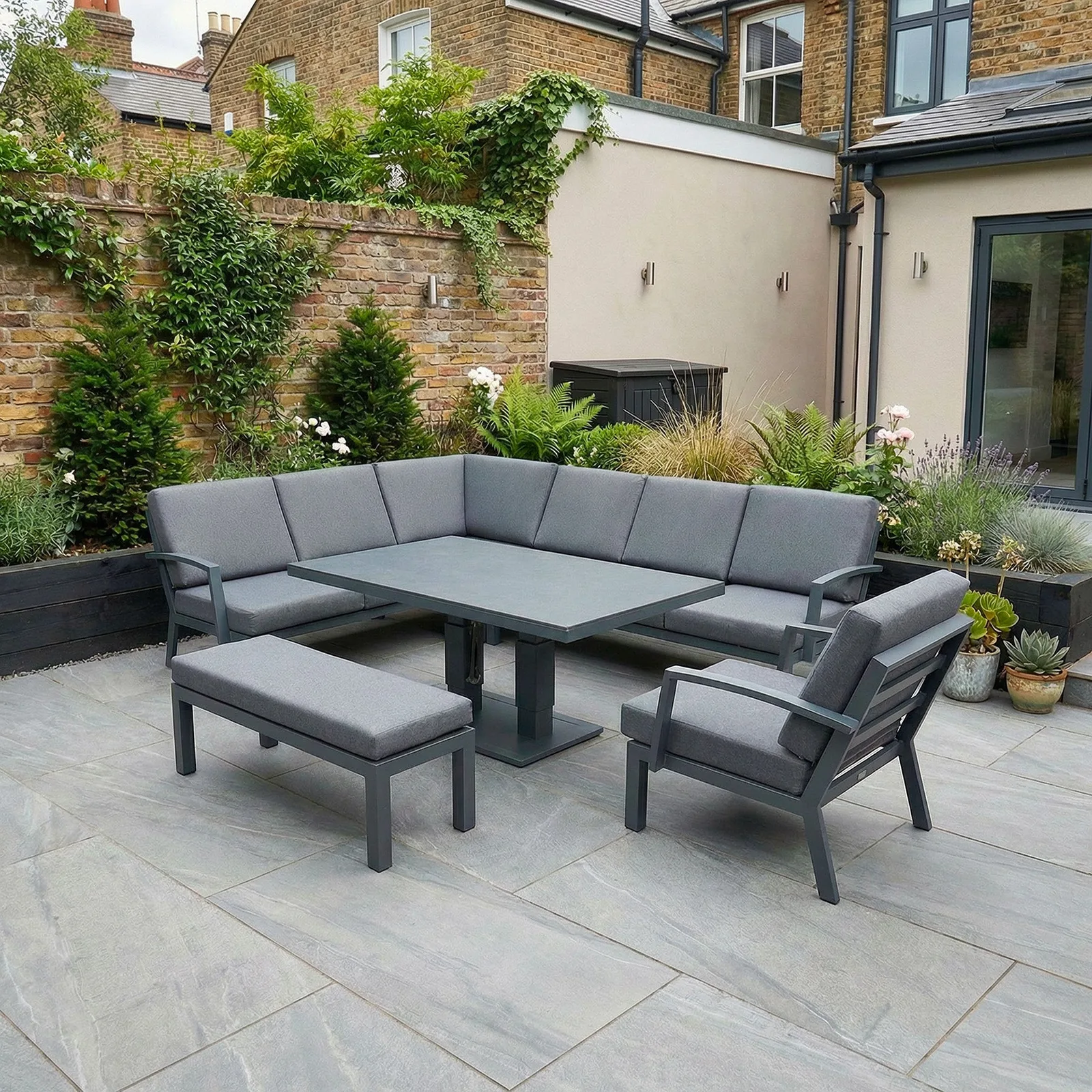Bracken Outdoors Bracken Outdoors Miami Dark Aluminium Rectangular Corner Set with Adjustable Table Bench and Armchair — view 2 of 10