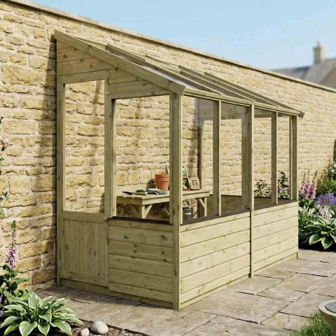 Mercia Garden Products 8 x 4 Evesham Lean-to Pent Wooden Greenhouse