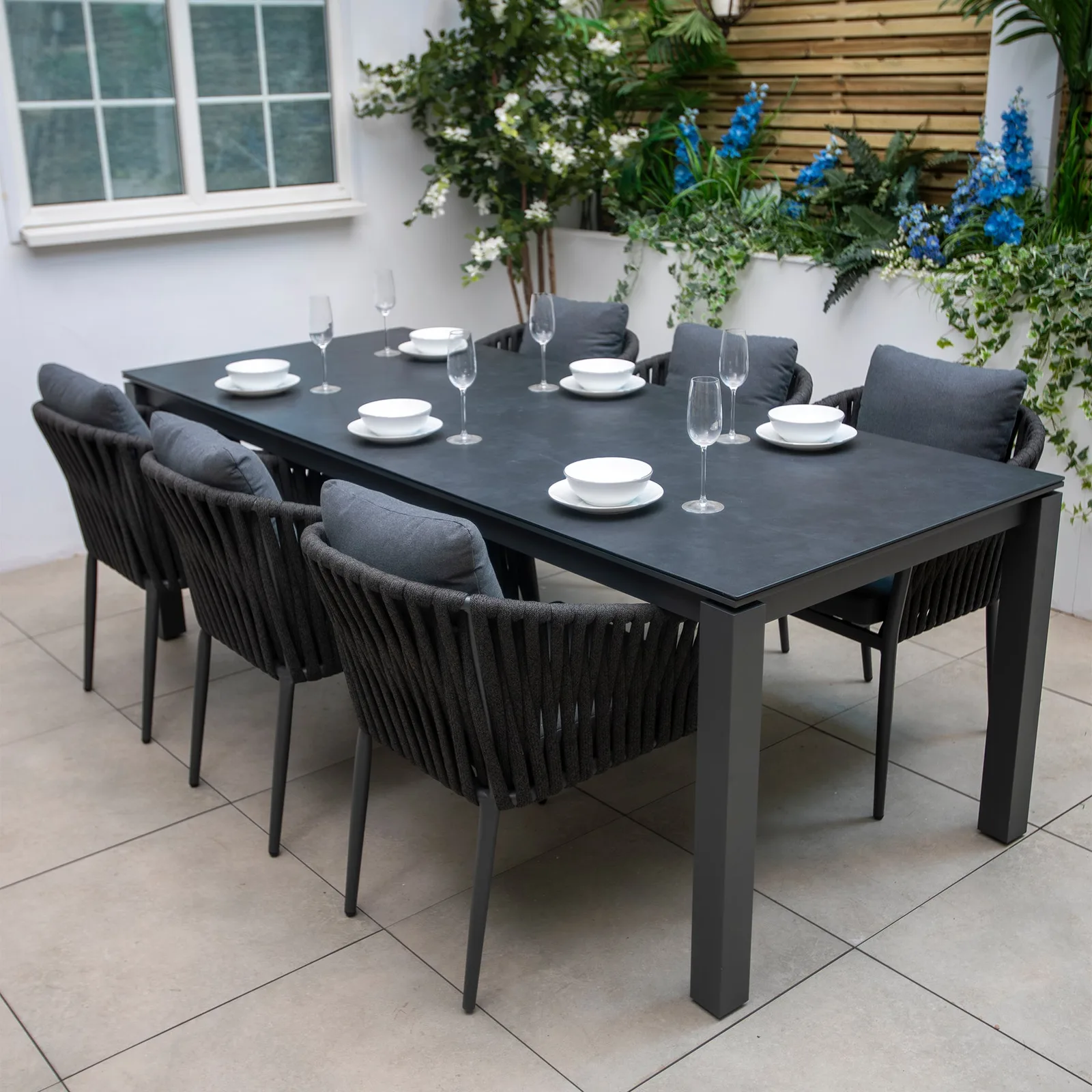 Bracken Outdoors Bracken Outdoors Maldives Rope 6 Seat Rectangular Aluminium Garden Furniture Dining Set — view 2 of 10