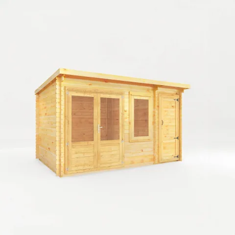 Mercia Garden Products 4.1m x 3m Elite Pent Log Cabin With Side Shed - 28mm