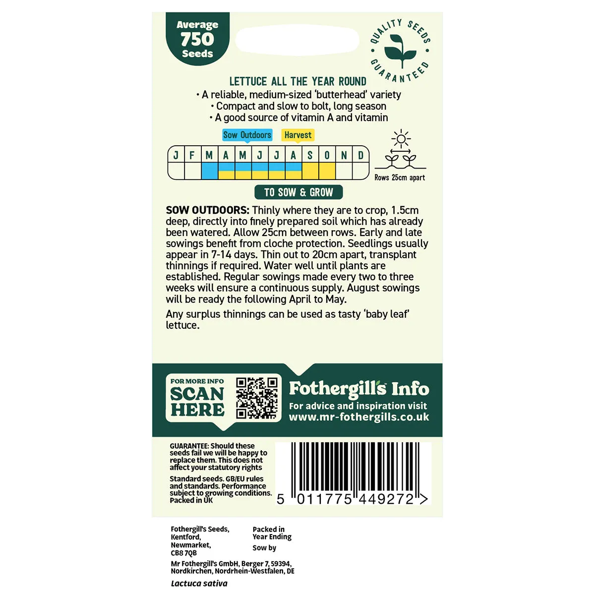 Mr Fothergills Oh Sow Simple - Lettuce Butterhead Seeds — view 2 of 2