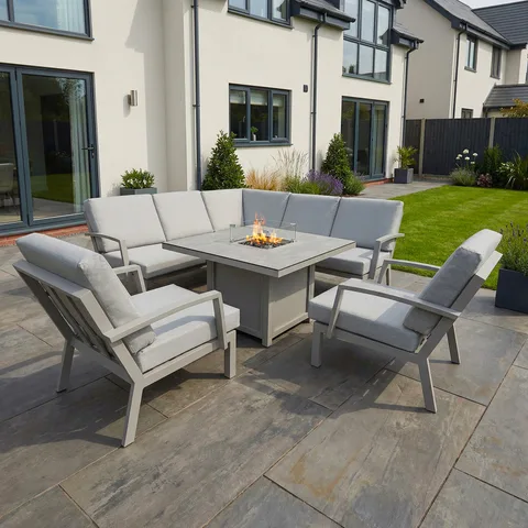 Bracken Outdoors Bracken Outdoors Miami Stone Aluminium Compact Corner Set with Fire Pit Table & 2 Arm Chairs