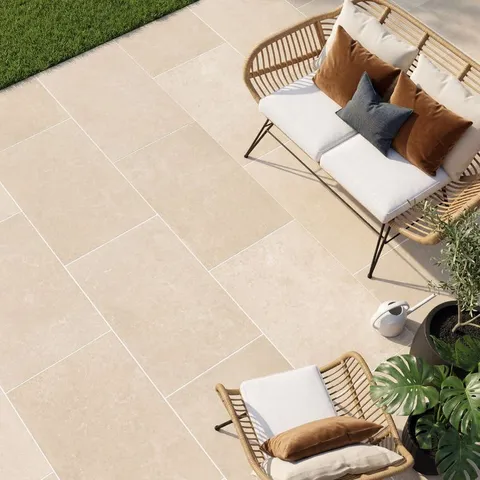 Burford Beige Stone Effect Porcelain Paving Slabs