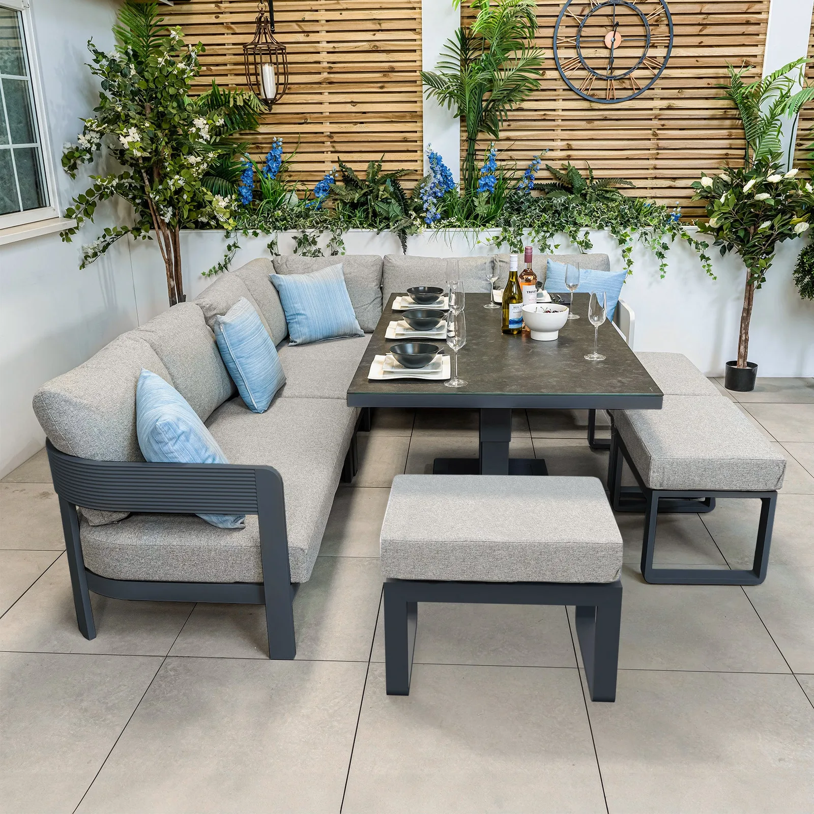 Bracken Outdoors Bracken Outdoors Nevada Anthracite Ripple Aluminium Rectangular Corner Sofa Set with Height Adjustable Table — view 2 of 5