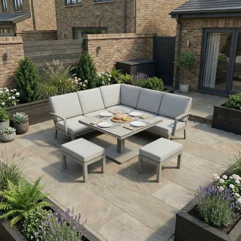 Bracken Outdoors Bracken Outdoors Miami Stone Aluminium Compact Corner Set with Adjustable Table & Stools