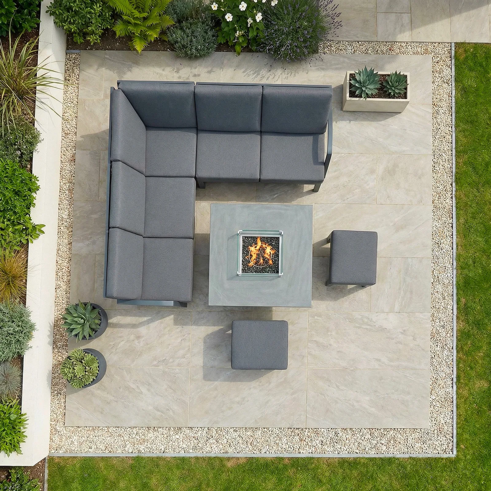 Bracken Outdoors Bracken Outdoors Miami Dark Aluminium Compact Corner Set with Gas Fire Pit Table and Stools — view 2 of 8