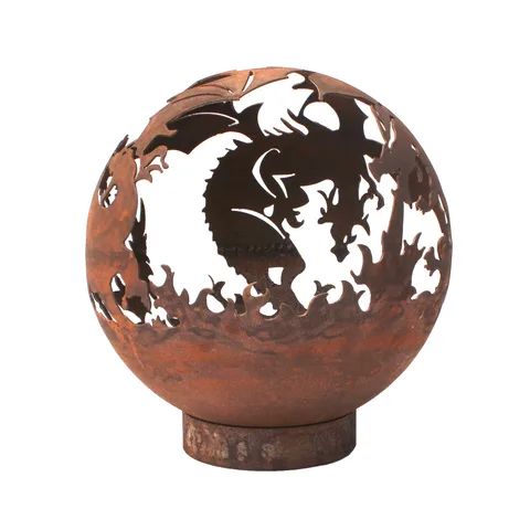 Robert Charles Garden Fire Ball 50cm Dragon Design with Rust Finish