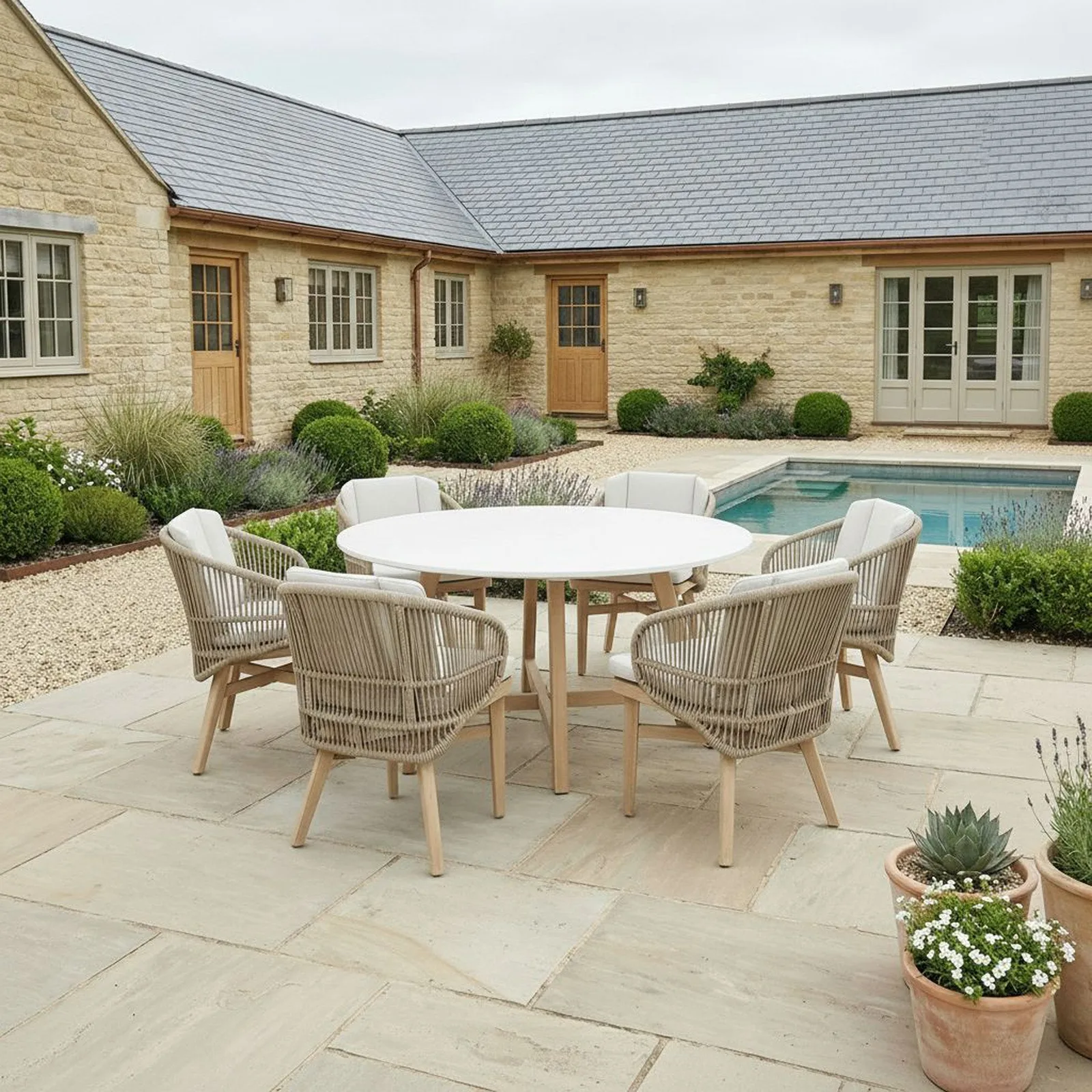 Bracken Outdoors Bracken Outdoors Fairford Eucalyptus Wood and Rope 6 Seat Round Dining Set — view 2 of 10