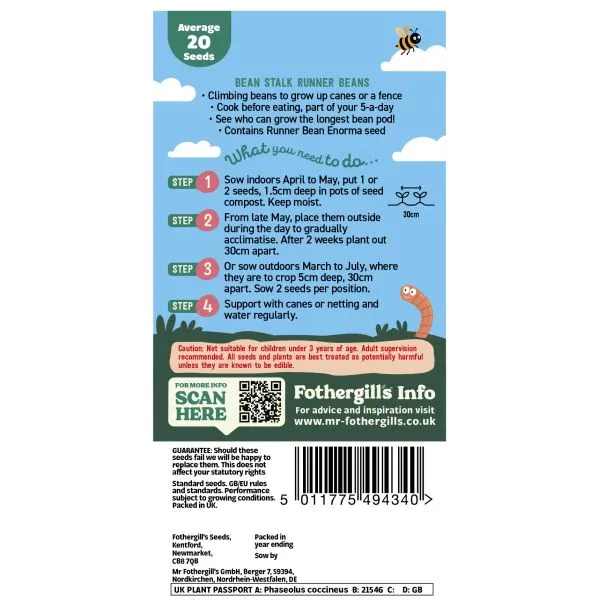 Mr Fothergills Little Gardeners Beanstalk Runnerbean Seeds — view 2 of 2