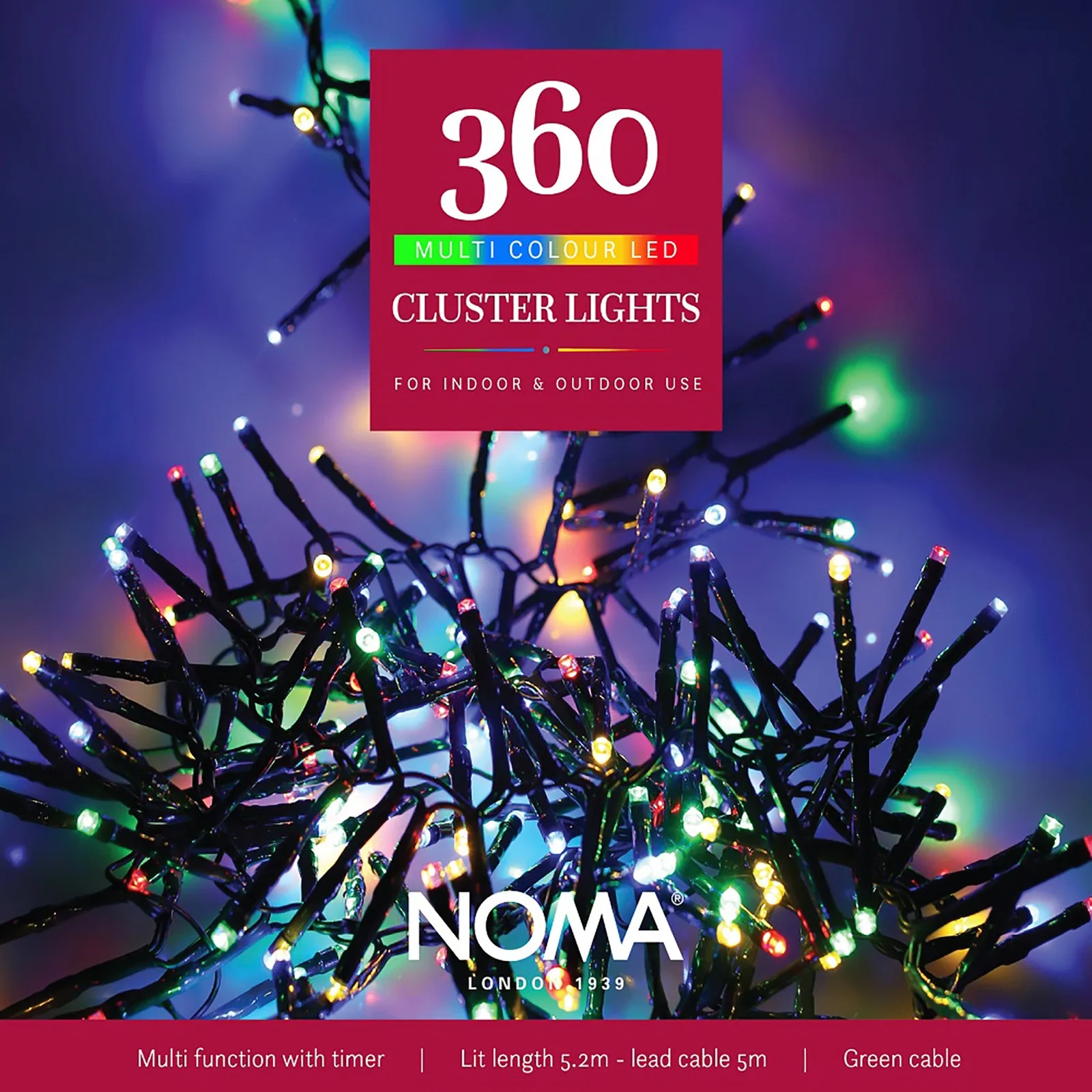 Noma Noma Christmas 360, 480, 720, 960, 2000 Multifunction Cluster Lights with Green Cable - Multi Colour — view 2 of 6