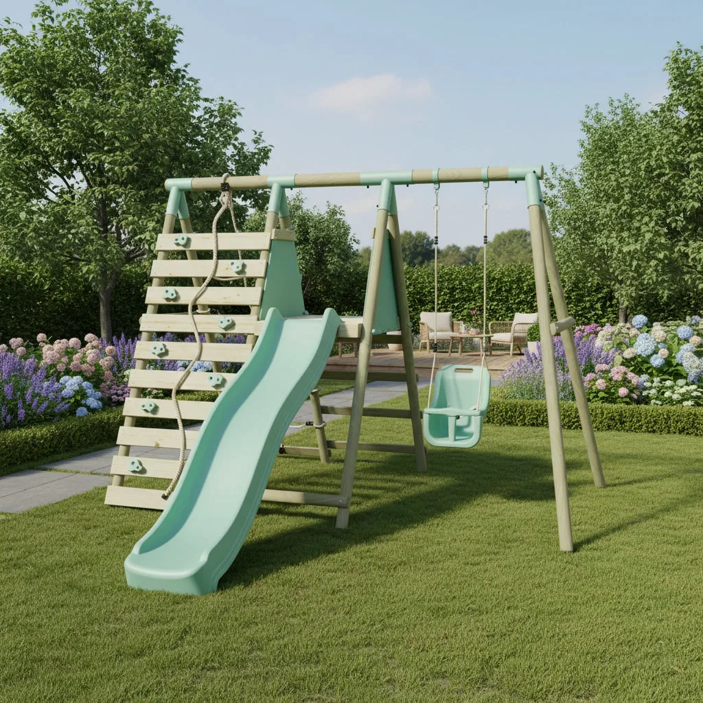 Mercia Garden Products Single Baby Seat Swing with Climbing Wall & Slide — view 2 of 11