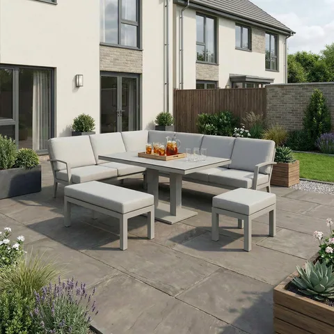 Bracken Outdoors Bracken Outdoors Miami Stone Aluminium Rectangular Corner Set with Adjustable Table, Bench & Stool