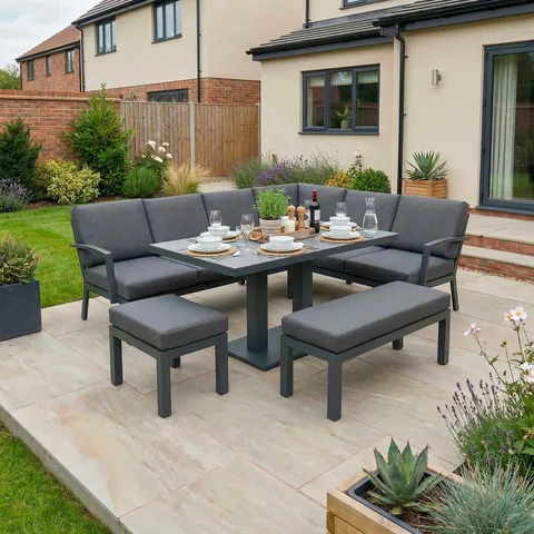 Bracken Outdoors Bracken Outdoors Miami Dark Aluminium Rectangular Corner Set with Adjustable Table, Bench and Stool