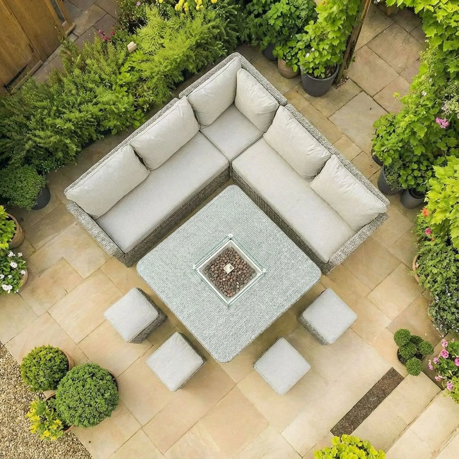 Bracken Outdoors Bracken Outdoors Richmond Square Rattan Corner Sofa Garden Furniture Set with Fire Pit Table — view 2 of 10
