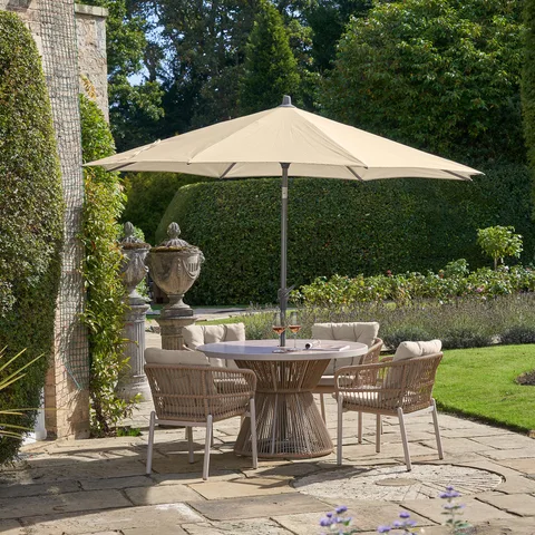 Platinum Platinum Riva 3m Round Crank and Tilt Champagne Garden Parasol