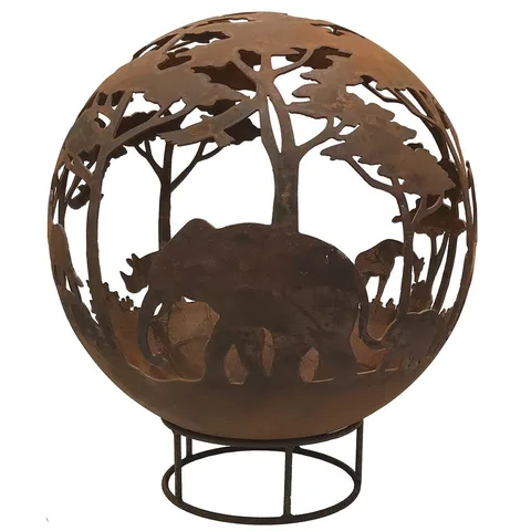 Robert Charles Garden Fire Ball 90cm Safari Design with Rust Finish