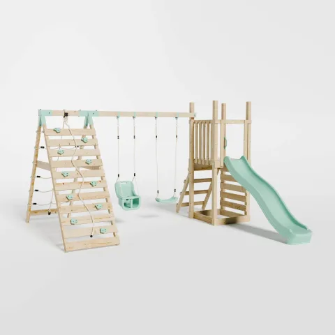 Mercia Garden Products Climbing Frame with Slide, Swing, Baby Swing & Climbing Wall
