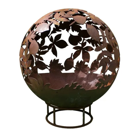 Robert Charles Garden Fire Ball 90cm Leaf Design with Rust Finish