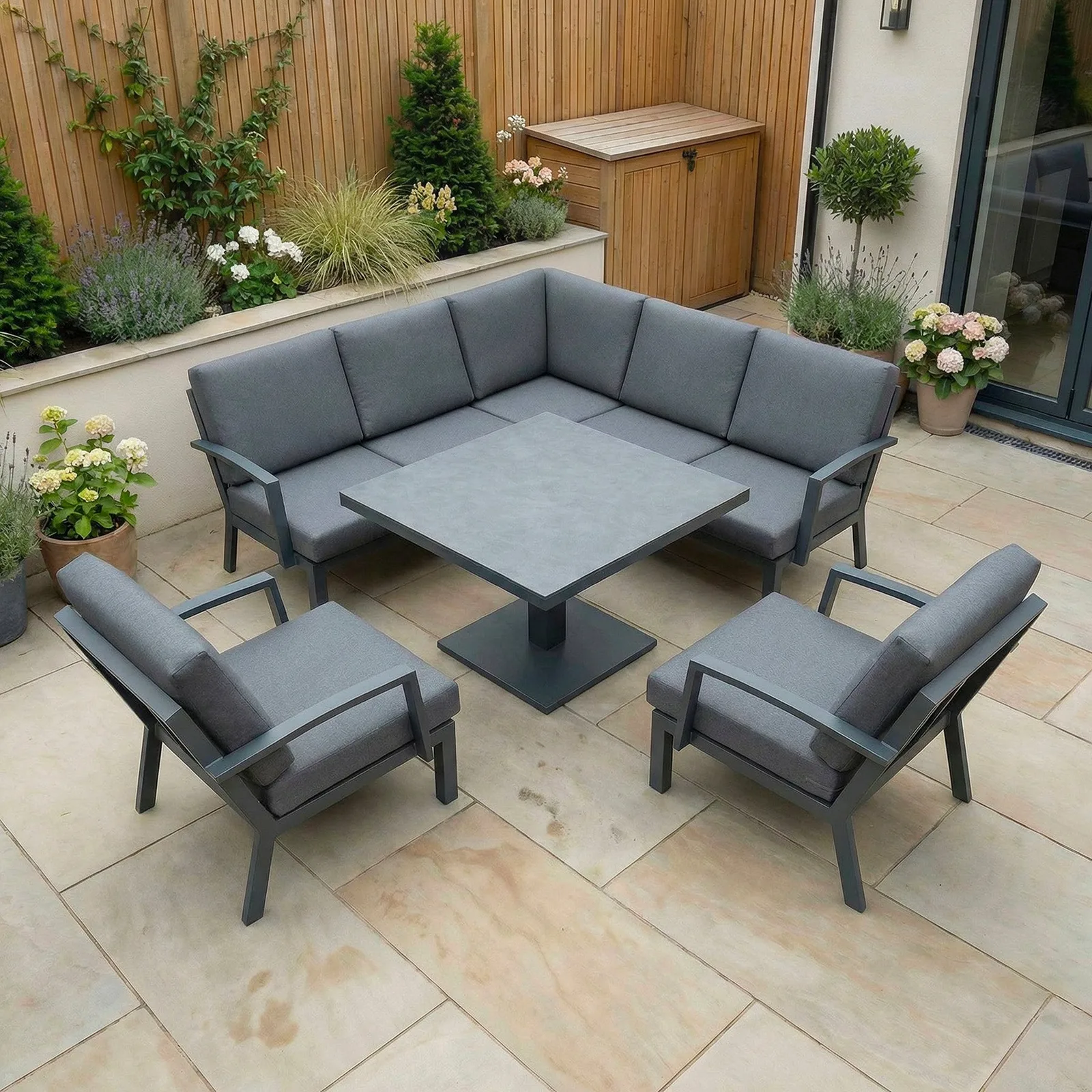Bracken Outdoors Bracken Outdoors Miami Dark Aluminium Compact Corner Set with Adjustable Table and Armchairs — view 2 of 8