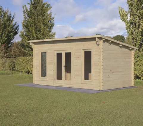Elmley 5.0m x 3.0m Log Cabin Double Glazed 24kg Polyester Felt, Plus Underlay