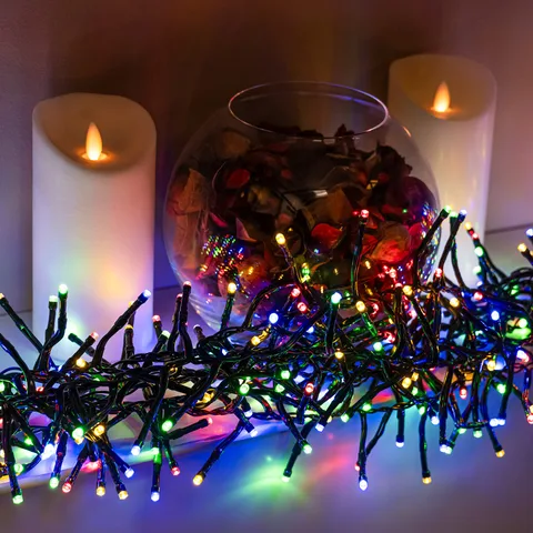 The Christmas Centre Multi-Coloured Multi-Function Christmas Cluster Lights with Green Cable 360, 480, 720, 960, 2000 LEDs