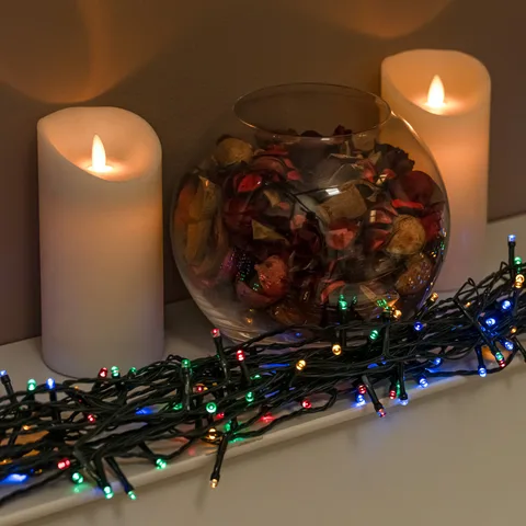 The Christmas Centre Multi-Coloured Battery Multi-Function Christmas String Lights with Green Cable 50,100,200,400 LEDs