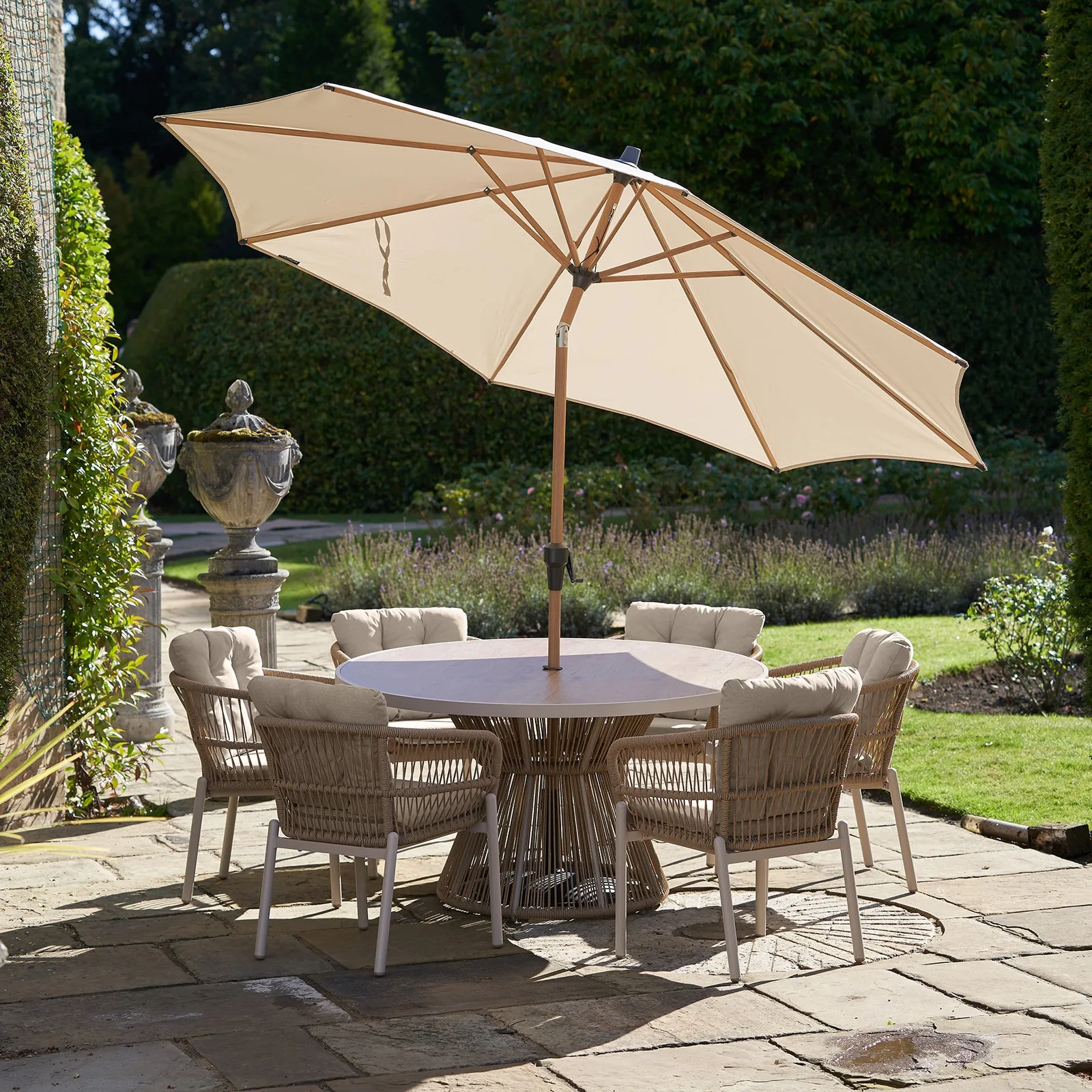 Platinum Platinum Riva 3m Round Wood Effect Crank and Tilt Champagne Garden Parasol — view 2 of 13