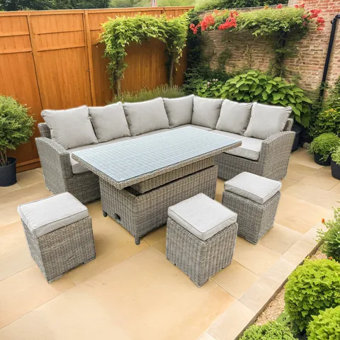 Bracken Outdoors Bracken Outdoors Richmond Rectangular Rattan Corner Sofa Garden Furniture Set with Height Adjustable Table