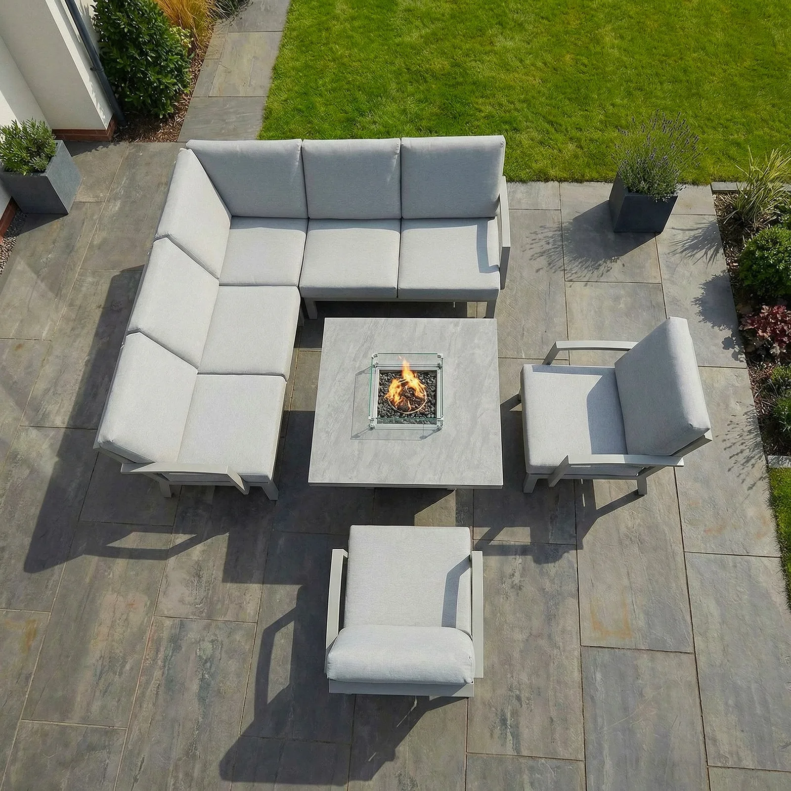 Bracken Outdoors Bracken Outdoors Miami Stone Aluminium Compact Corner Set with Fire Pit Table & 2 Arm Chairs — view 2 of 7