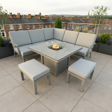 Bracken Outdoors Bracken Outdoors Miami Stone Aluminium Compact Corner Set with Gas Fire Pit Table & Stools