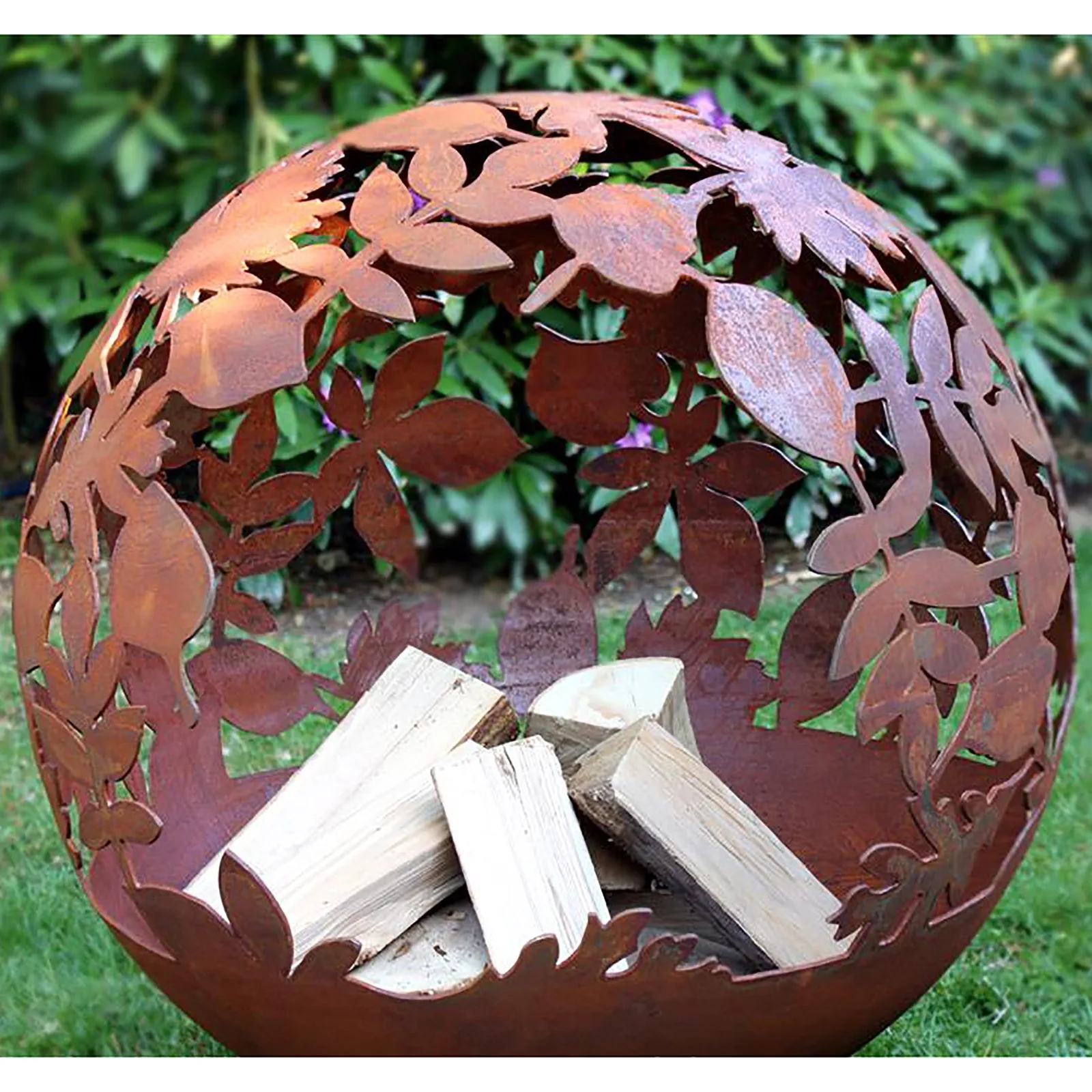 Robert Charles Garden Fire Ball 70cm Leaf Design with Rust Finish — view 3 of 8