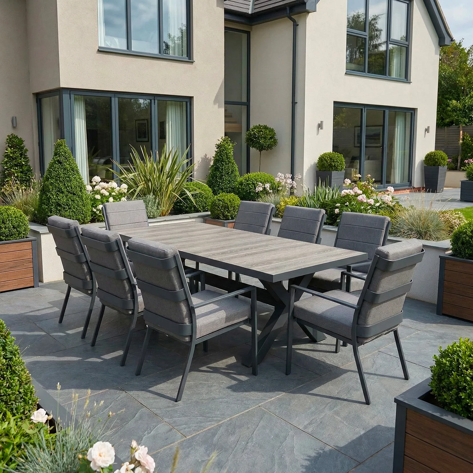 Bracken Outdoors Bracken Outdoors Sydney 8 Seat Rectangular High Back Grey Aluminium Dining Garden Furniture Set — view 2 of 11