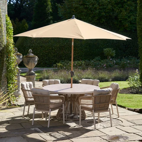 Platinum Platinum Riva 3m Round Wood Effect Crank and Tilt Champagne Garden Parasol