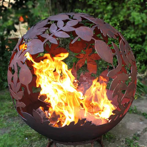 Robert Charles Garden Fire Ball 70cm Leaf Design with Rust Finish