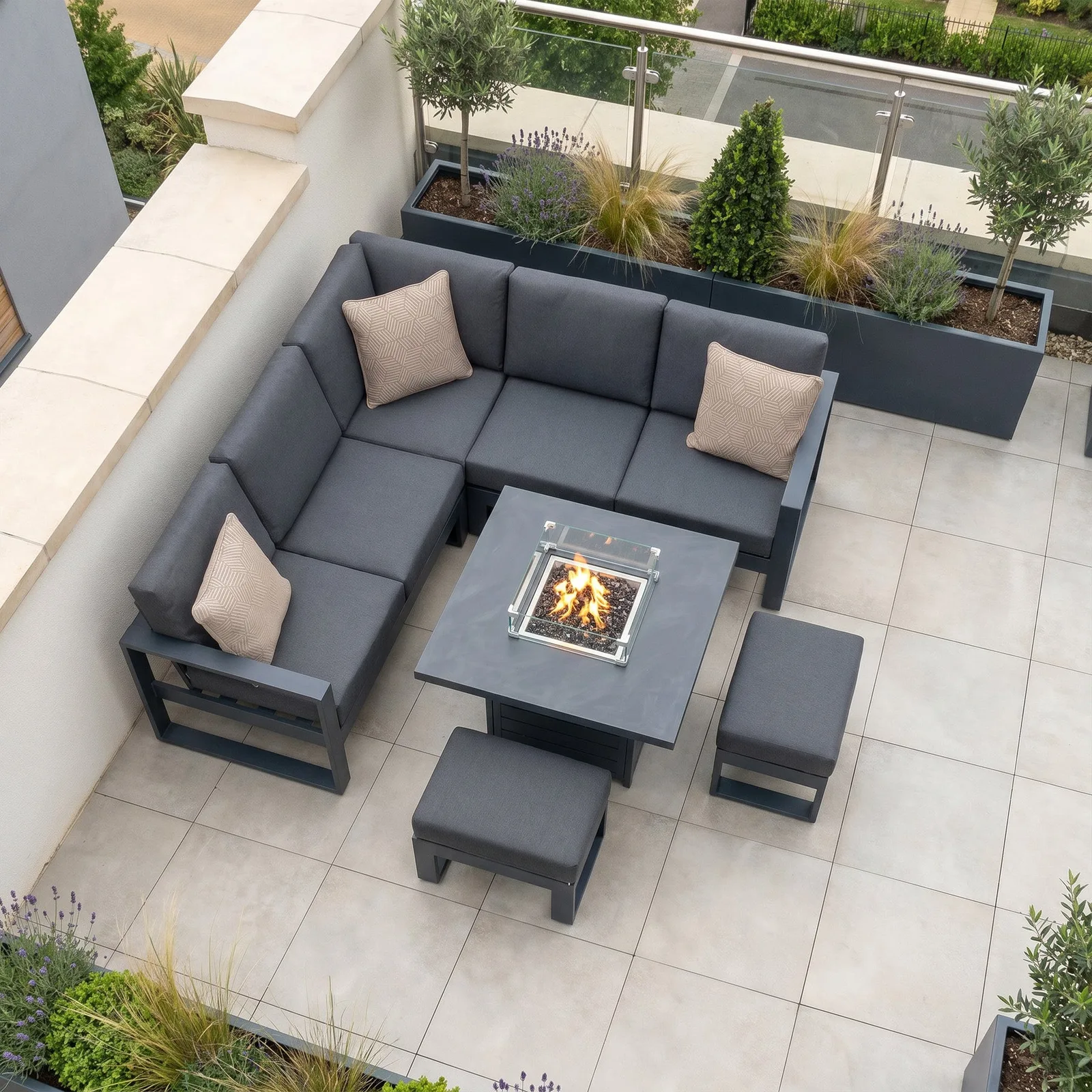 Bracken Outdoors Bracken Outdoors Portland Aluminium Compact Corner Garden Furniture Set with Fire Pit Table — view 2 of 9