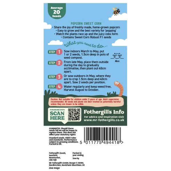 Mr Fothergills Little Gardeners Popcorn SweetCorn Seeds — view 2 of 2