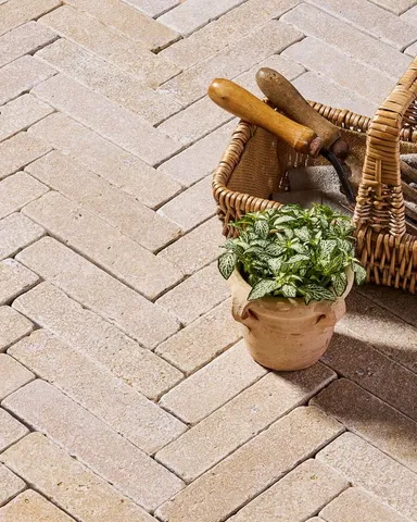 Dijon Seasoned Limestone Herringbone Cobbles