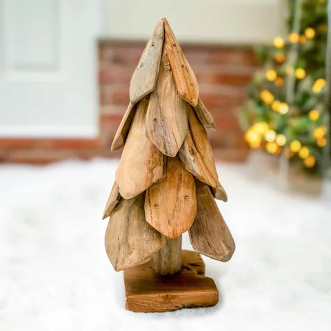 The Christmas Centre Natural Teak Wooden Christmas Tree - 30cm