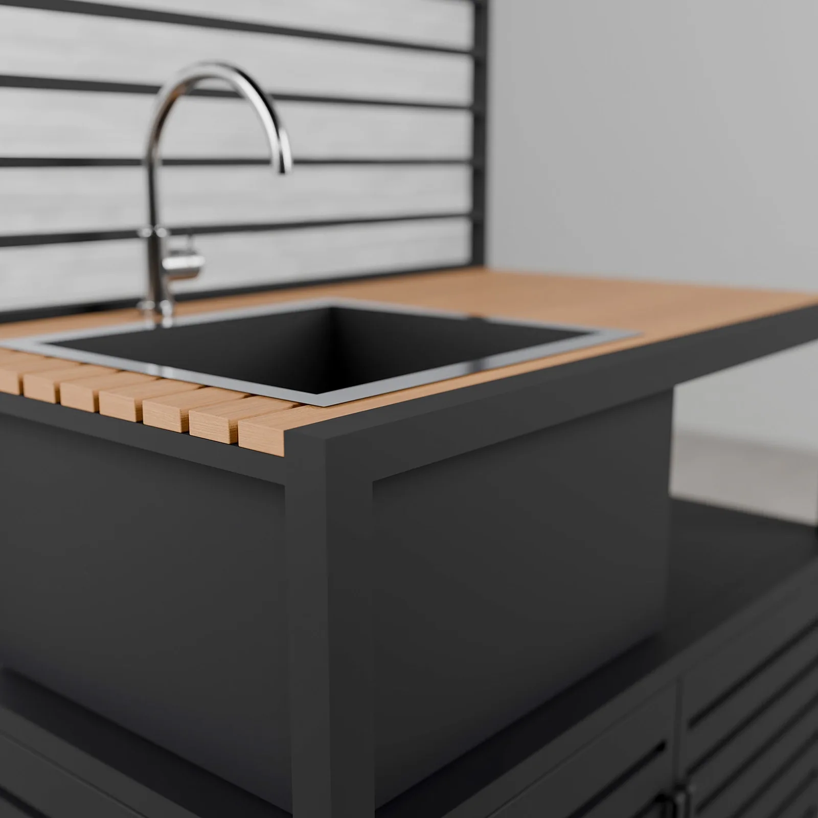 Draco Grills Draco Grills Scandic Aluminium Modular Outdoor Kitchen Sink and Cabinet with Wood Effect Top — view 2 of 8
